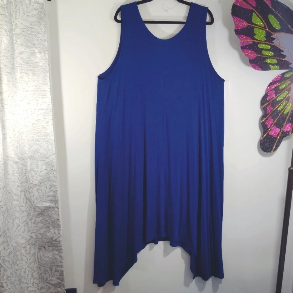 2X Roaman's Maxi Dress 26/28 Beautiful Flowy Sharkbite Hem Blue Soft Comy Long - Picture 1 of 10
